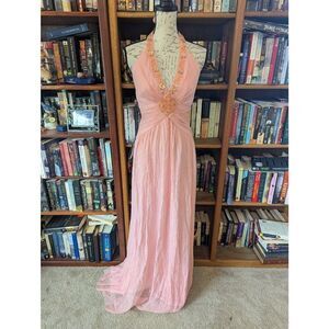 Brand New BCBG Women's Size 12 Pink Ice Woven Silk Maxi Dress Gown Sleeveless